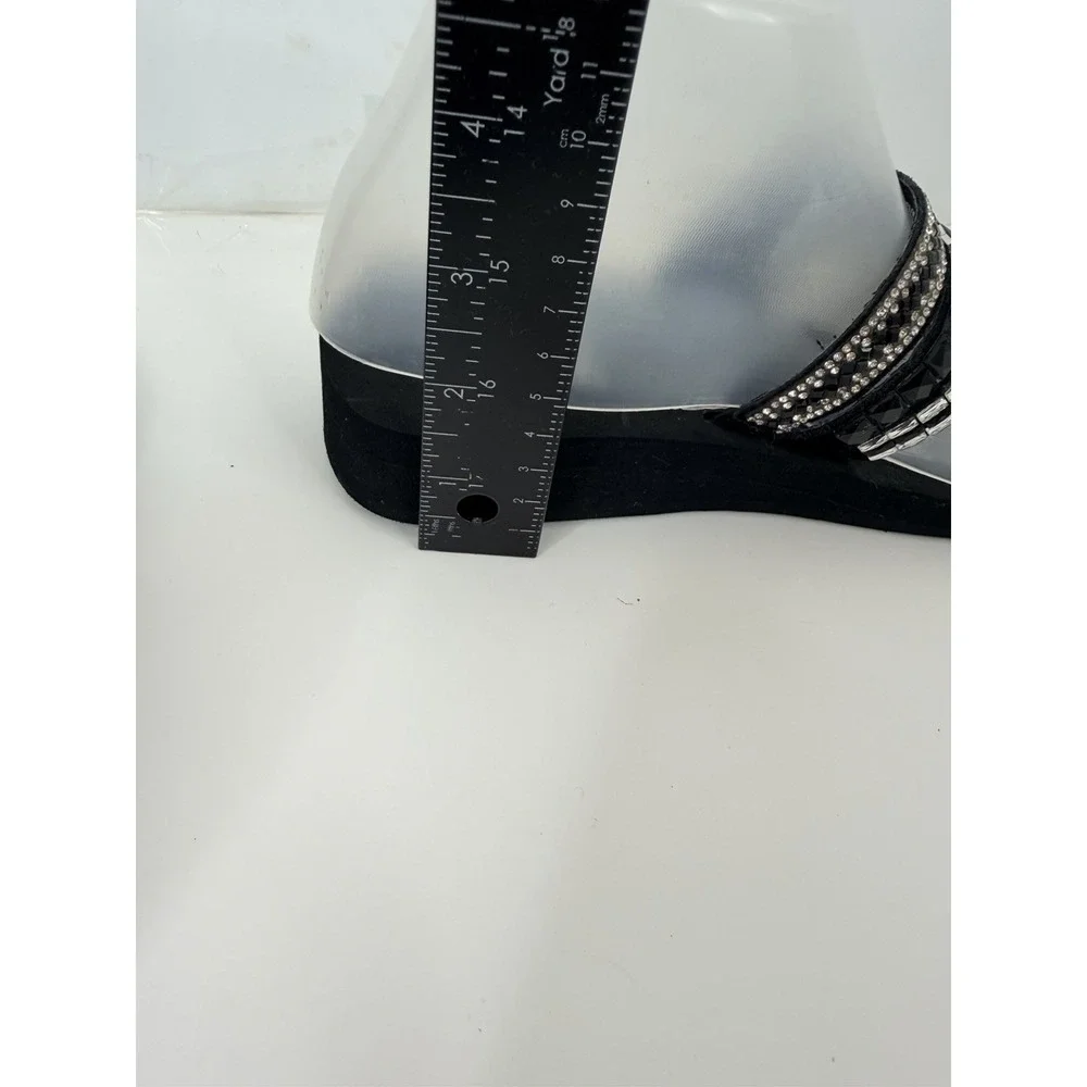 Yellow Box‎ Sandals Womens 5.5 Black Wedge Rhinestone Thong Flip Flop - Picture 8 of 9